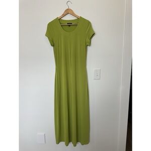 ModX Womens Lime Green Medium Short Sleeve Front Slit Long Dress Skirt